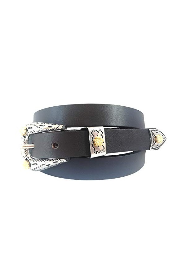 almela Cowboy Ceinture pour femme Boucle tendance vintage. Cuir légitime. Cuir Noir, 80 