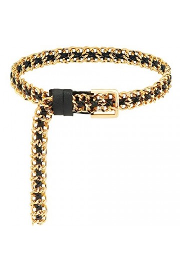 Lambdgbway Cuir Chaîne Ceintures Métal Punk Taille Ceinture pour Femmes Robe Jeans Or 120CM