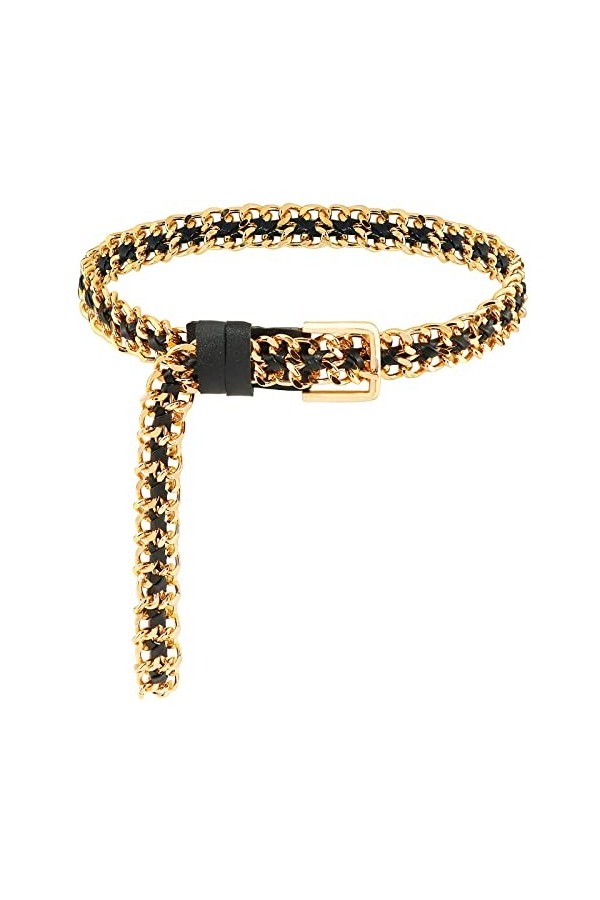 Lambdgbway Cuir Chaîne Ceintures Métal Punk Taille Ceinture pour Femmes Robe Jeans Or 120CM