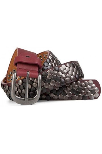 styleBREAKER Ceinture à rivets dans un style vintage, longueur réglable 03010043, taille:80cm, couleur:Rouge brun