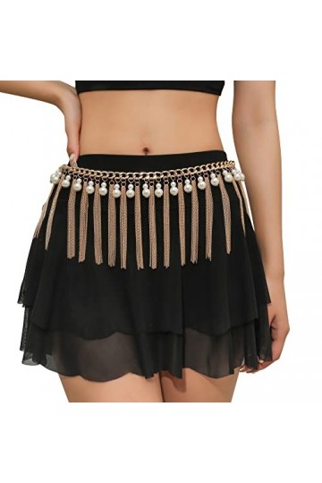 CHIC DIARY Ceinture en or avec franges - Chaîne ventrale - Décoration - Ceinture de taille, Rose doré, taille unique