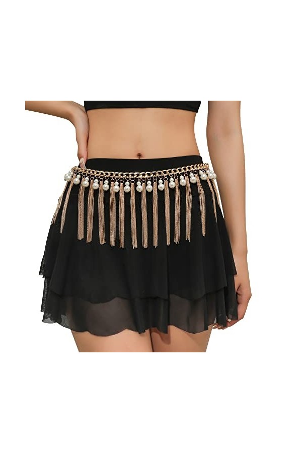 CHIC DIARY Ceinture en or avec franges - Chaîne ventrale - Décoration - Ceinture de taille, Rose doré, taille unique