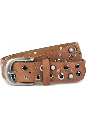 styleBREAKER Ceinture pour femme avec des perles, des strass et des rivets, ceinture vintage, ajustable 03010090, taille:95cm