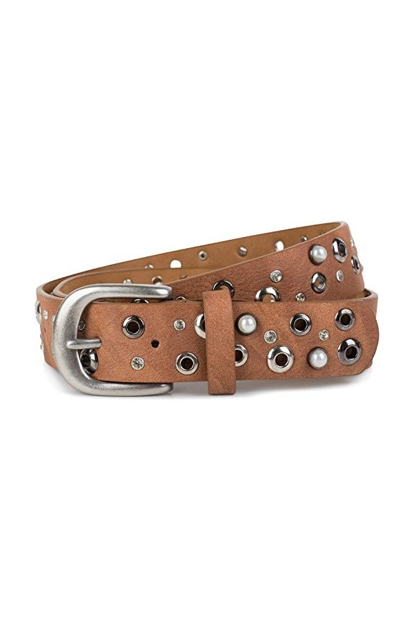 styleBREAKER Ceinture pour femme avec des perles, des strass et des rivets, ceinture vintage, ajustable 03010090, taille:95cm
