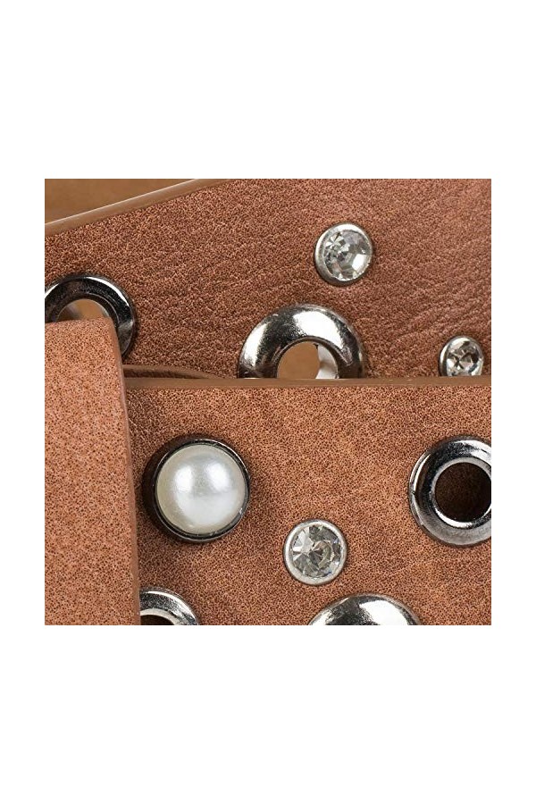 styleBREAKER Ceinture pour femme avec des perles, des strass et des rivets, ceinture vintage, ajustable 03010090, taille:95cm