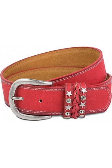 styleBREAKER Ceinture effet vintage avec un ruban décoratif sur la boucle, coutures décoratives, rivets, strass, longueur aju