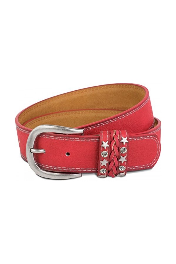 styleBREAKER Ceinture effet vintage avec un ruban décoratif sur la boucle, coutures décoratives, rivets, strass, longueur aju