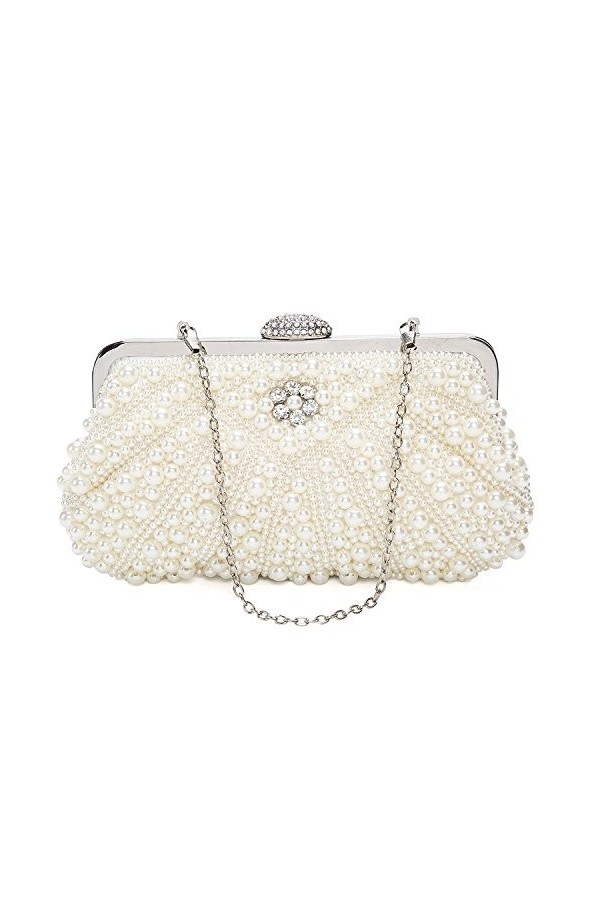 ORSERA Femmes perle strass chaîne sac sac de soirée embrayage mode sac à main fit partie, mariage, datant blanc