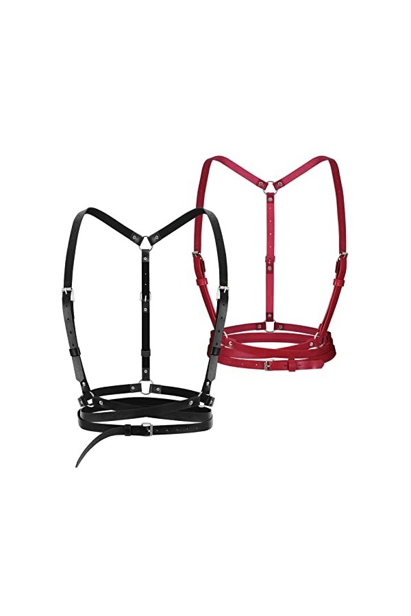 JasGood Punk Ceinture de taille pour femme en cuir PU noir Ceinture réglable avec cercle gothique pour fête Halloween Cosplay