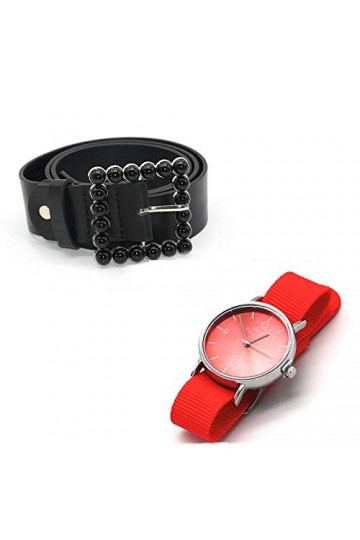 OpenProm Pack cadeau femme ceinture ERRE DE Raso All Black noir + montre Puig Doria Femme Corail Rouge 