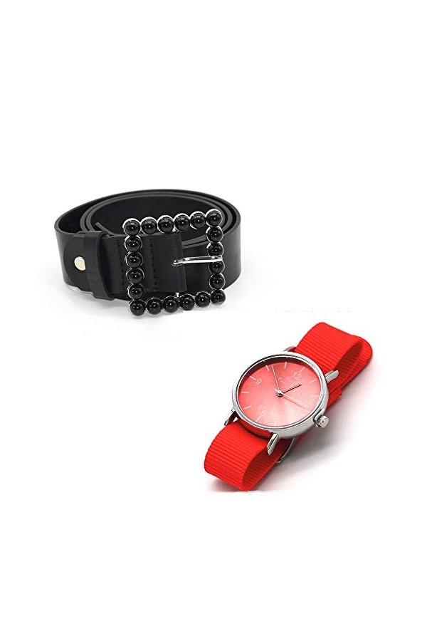 OpenProm Pack cadeau femme ceinture ERRE DE Raso All Black noir + montre Puig Doria Femme Corail Rouge 