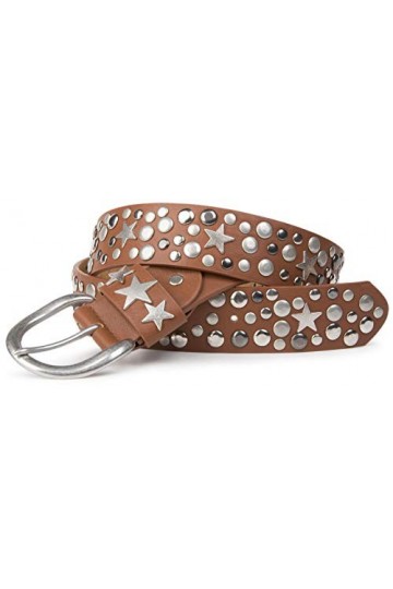 styleBREAKER Ceinture à rivets avec des étoiles dans un style vintage, longueur réglable 03010010, taille:95cm, couleur:Rouge
