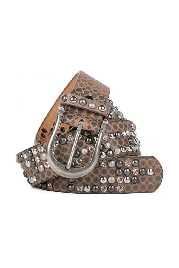 styleBREAKER Ceinture style vintage avec ronds embossés, strass et rivets à tête ronde, longueur ajustable, femmes 03010058, 