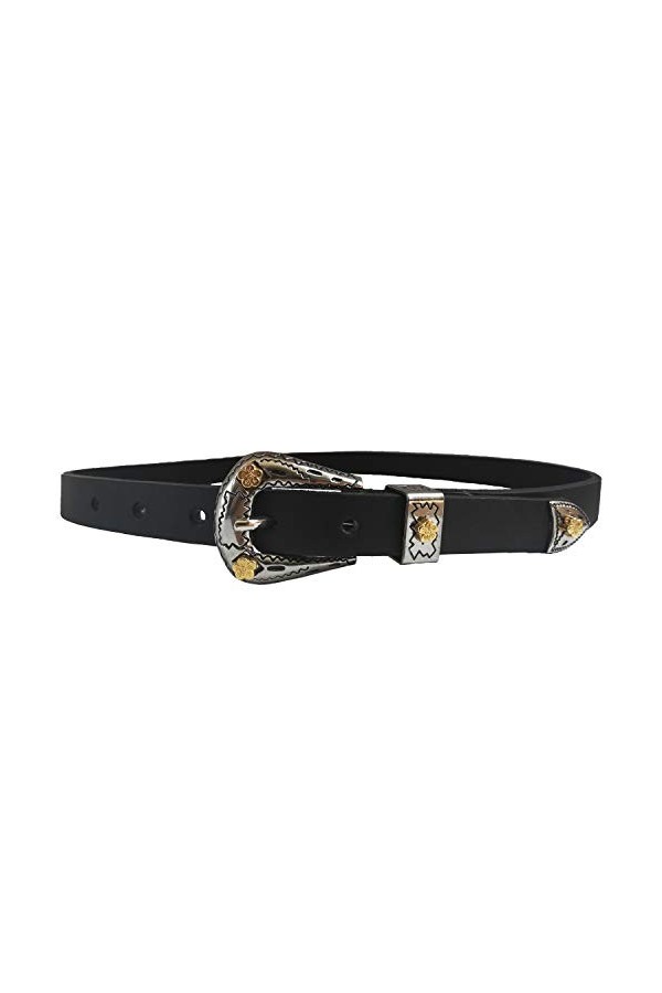 almela Cowboy Ceinture pour femme Boucle tendance vintage. Cuir légitime. Cuir Noir, 80 