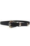 almela Cowboy Ceinture pour femme Boucle tendance vintage. Cuir légitime. Cuir Noir, 80 