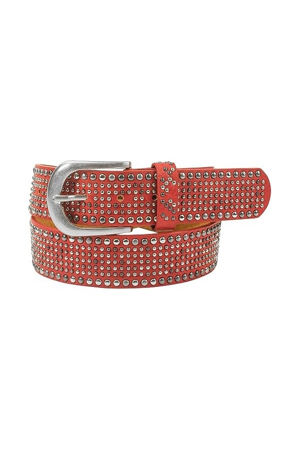 Ceinture cloutée en strass pour femme Style vintage 3,8 cm, rouge, BW95cm - Gesamtlänge 110cm