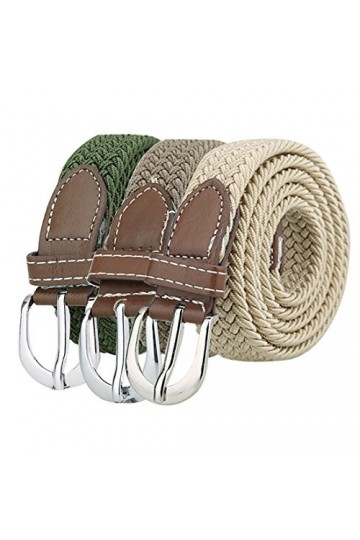 sourcing map Dame Stretch élastique tissé tressé Boucle ceinture alliage occasionnel large 1" Vert armée + Beige foncé + beig