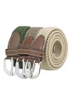sourcing map Dame Stretch élastique tissé tressé Boucle ceinture alliage occasionnel large 1" Vert armée + Beige foncé + beig
