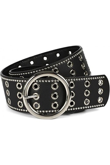 styleBREAKER Ceinture large pour femmes avec rivets à trous et boucle ronde, ceinture à rivets, ceinture de taille, raccourci