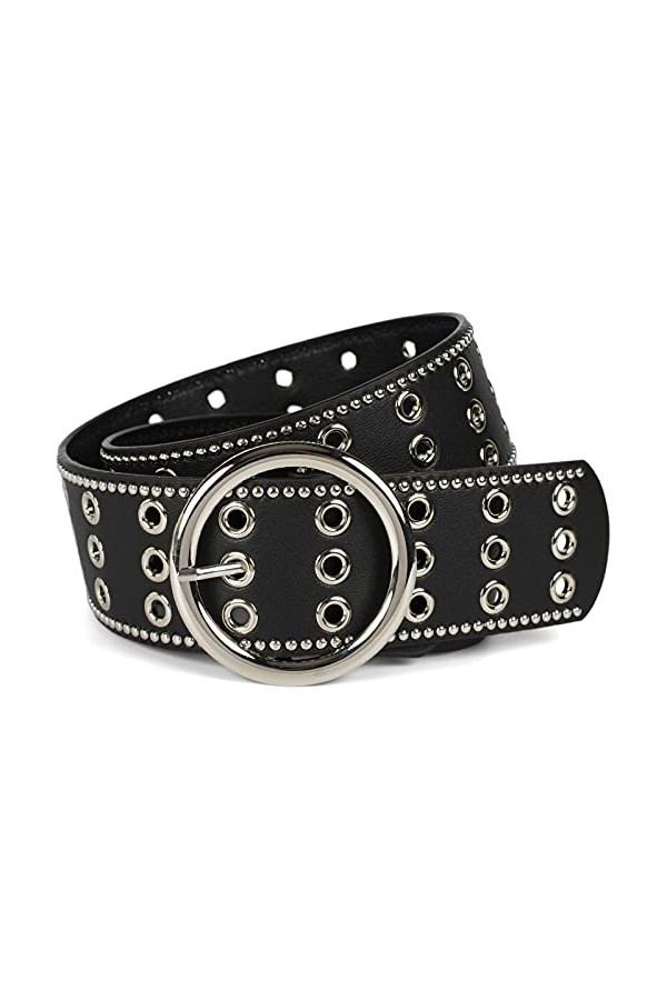 styleBREAKER Ceinture large pour femmes avec rivets à trous et boucle ronde, ceinture à rivets, ceinture de taille, raccourci
