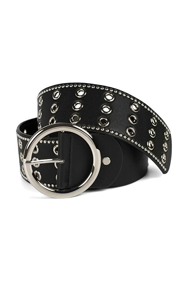 styleBREAKER Ceinture large pour femmes avec rivets à trous et boucle ronde, ceinture à rivets, ceinture de taille, raccourci