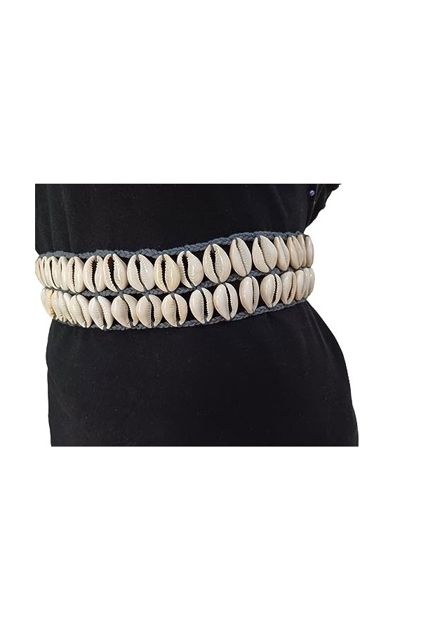 KVR Ceinture de taille ethnique rustique pour la Saint-Valentin avec perles de verre, 101-2 cm, 2 rangées de coquillage, tail