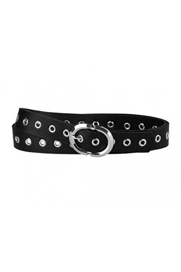Allegra K Ceinture en cuir à œillets pour femmes Noir 60-106cm/23.62-41.73"