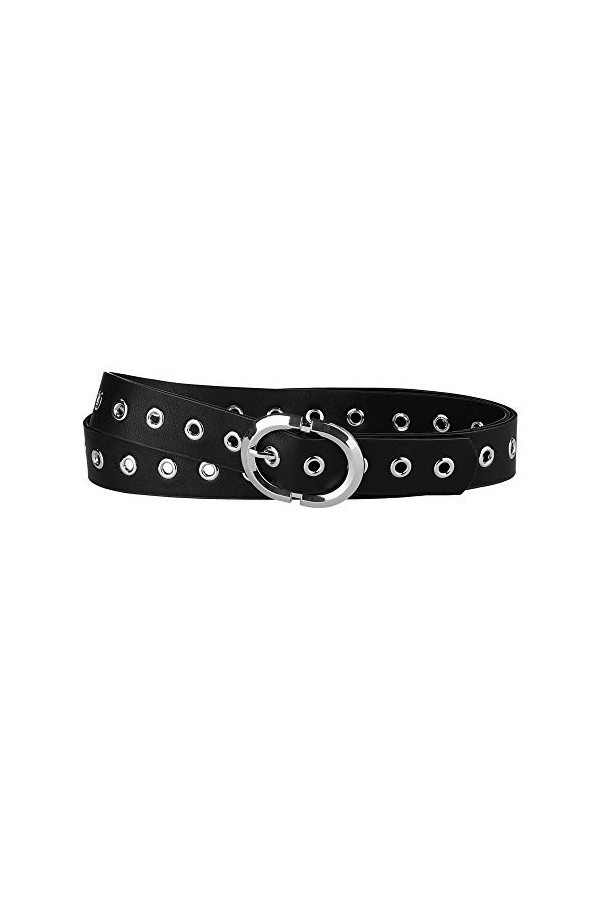 Allegra K Ceinture en cuir à œillets pour femmes Noir 60-106cm/23.62-41.73"
