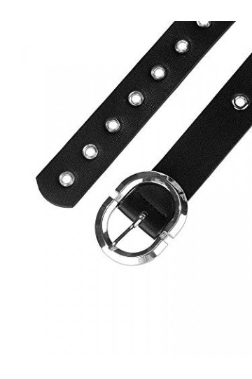 Allegra K Ceinture en cuir à œillets pour femmes Noir 60-106cm/23.62-41.73"