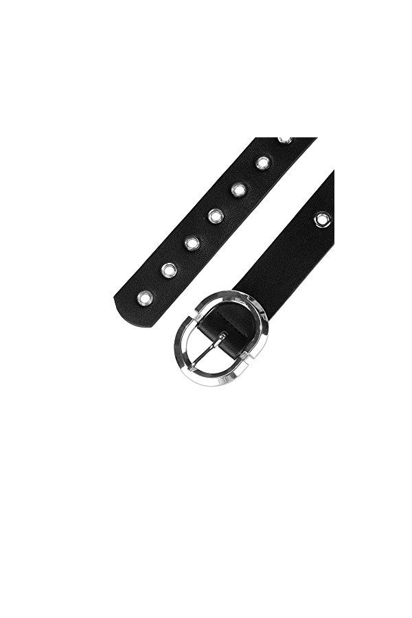 Allegra K Ceinture en cuir à œillets pour femmes Noir 60-106cm/23.62-41.73"