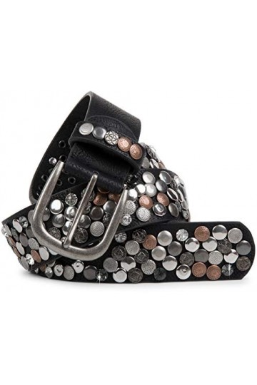 styleBREAKER Ceinture style vintage, différents rivets et strass, longueur ajustable, femmes 03010051, couleur:Noir/Cuivre, t