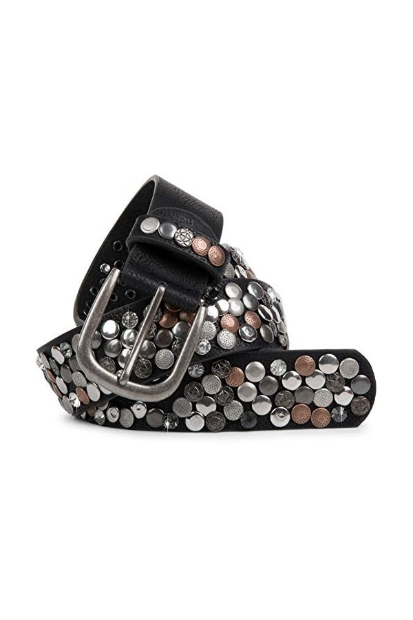 styleBREAKER Ceinture style vintage, différents rivets et strass, longueur ajustable, femmes 03010051, couleur:Noir/Cuivre, t