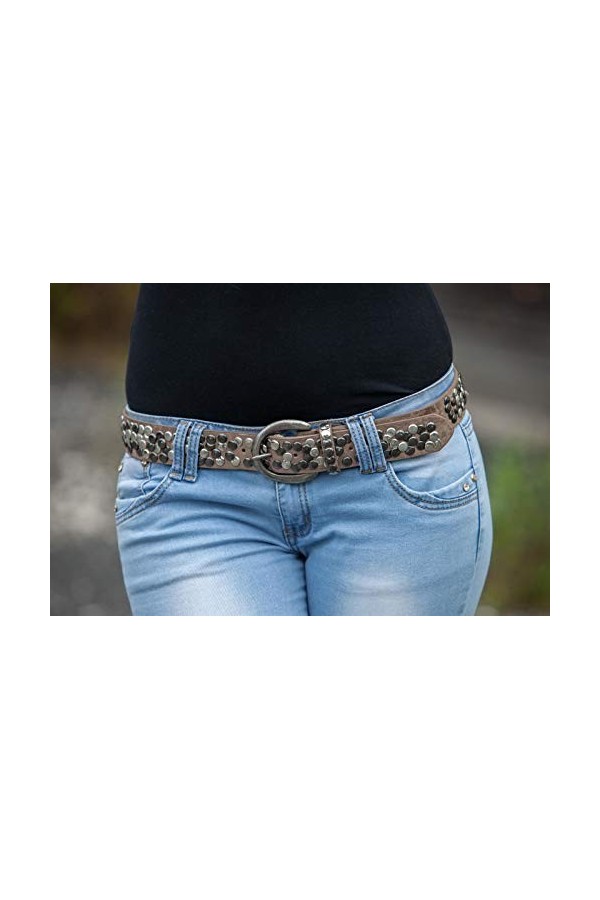 styleBREAKER Ceinture à rivets dans un style vintage, longueur réglable 03010024, taille:85cm, couleur:Rouge brun