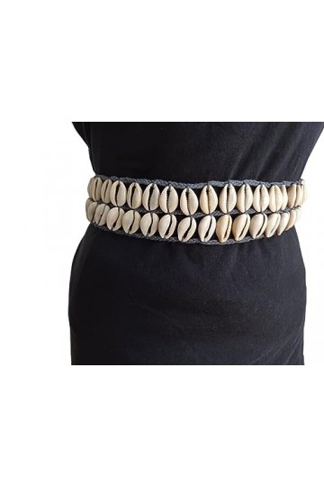 KVR Ceinture de taille ethnique rustique pour la Saint-Valentin avec perles de verre, 101-2 cm, 2 rangées de coquillage, tail