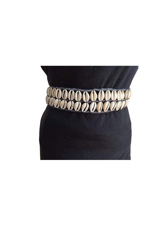 KVR Ceinture de taille ethnique rustique pour la Saint-Valentin avec perles de verre, 101-2 cm, 2 rangées de coquillage, tail
