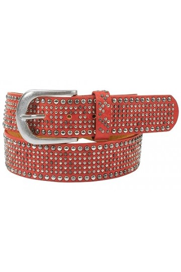 Ceinture cloutée en strass pour femme Style vintage 3,8 cm, rouge, BW95cm - Gesamtlänge 110cm