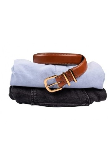 Petite Belle Ceinture Judy classique en cuir élégant 2,4 cm de large, noir et marron, marron/doré, 85 cm