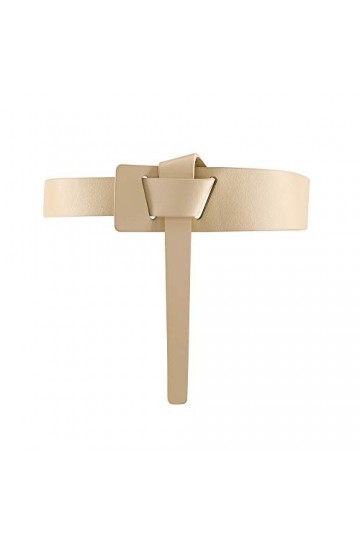 CHIC DIARY Ceinture à nœud tendance pour femme en cuir de vachette PU à nouer sans boucle, beige, taille unique