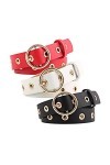 sourcing map trou oeillet cloutés ceinture pu Boucle broche simple large 28 mm 1 1/8 Noir + rouge + blanc Jusquà 35 pouces