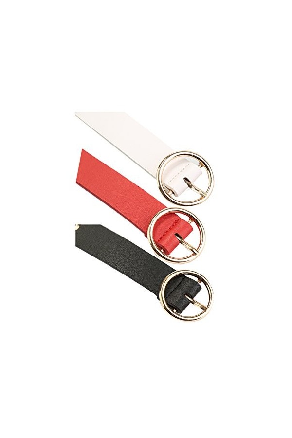 sourcing map trou oeillet cloutés ceinture pu Boucle broche simple large 28 mm 1 1/8 Noir + rouge + blanc Jusquà 35 pouces