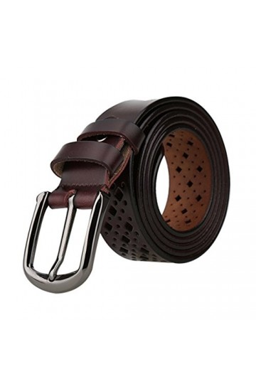 sourcing map ceintures cuir unisexe Motif Rectangle creux boucle alliage Marron foncé 27-42 inches-125cm