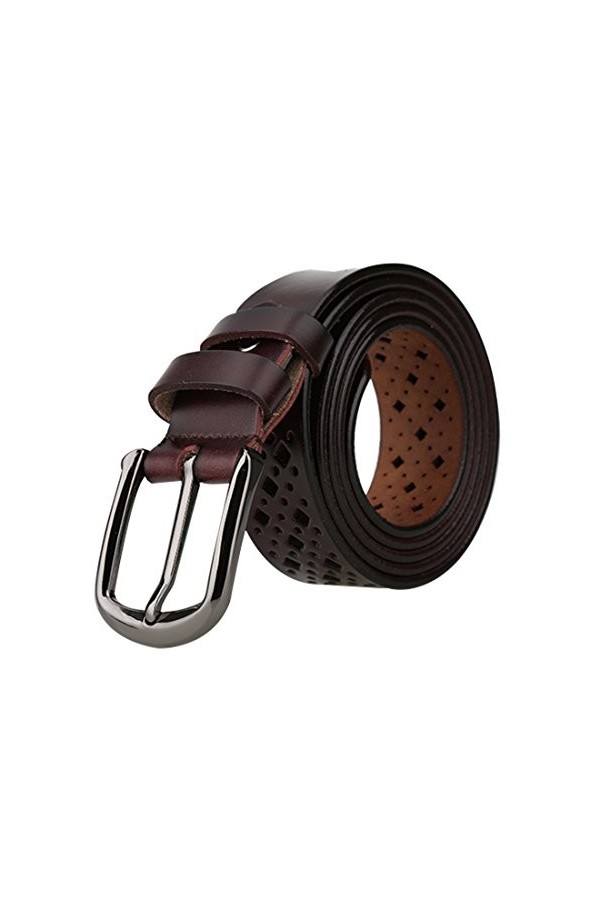 sourcing map ceintures cuir unisexe Motif Rectangle creux boucle alliage Marron foncé 27-42 inches-125cm