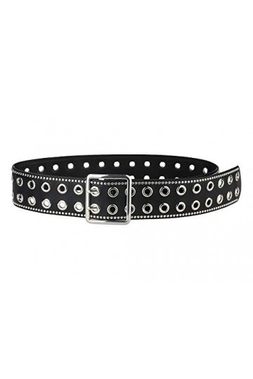 Allegra K Ceinture large à œillets pour femmes pour robes Boucle ardillon en métal Noir 58-84cm/22.83-33.07"