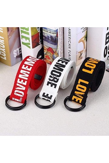 Ceinture pour femme - en tissu - Toile - Love me more - Couleur noire - Vintage - Mode - Inscription jaune - Idée cadeau - Fi