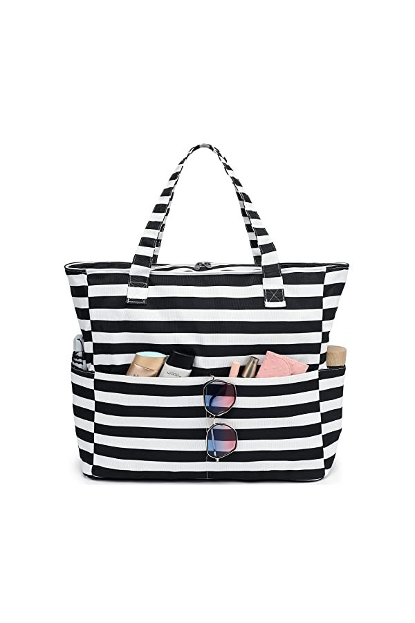 LEDAOU Grand sac de plage avec fermeture éclair pour femme, étanche, sac de transport, sac à bandoulière, sac de transport, s