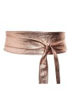 ZOULOO Ceinture Large En cuir veritable Pour Femme Style ObI , Ceinture En Cuir grainé, champagne ,dorée Ceinture a Nouer Tai
