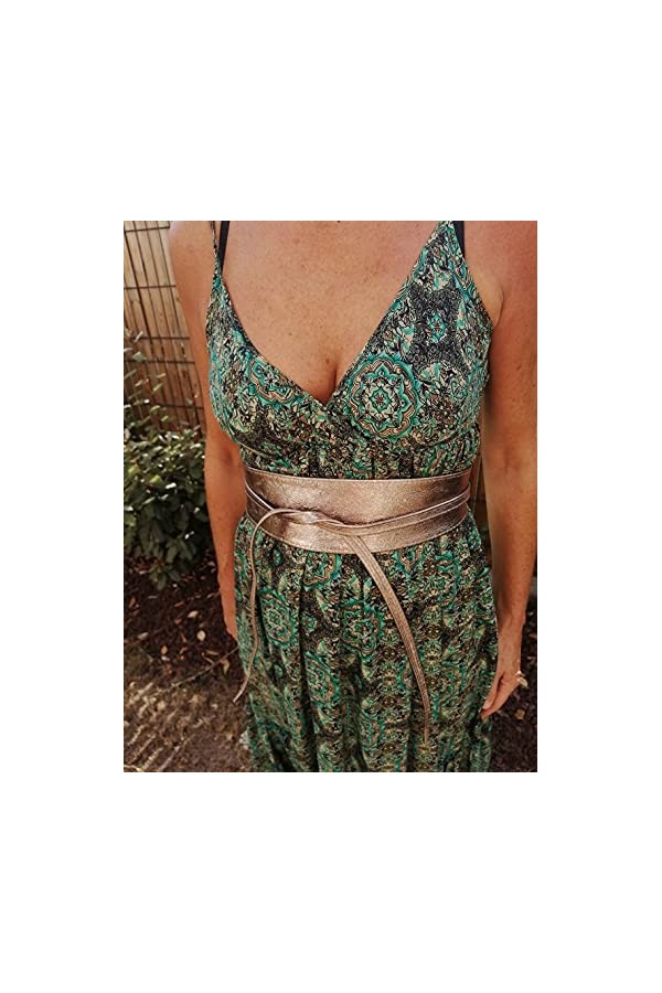 ZOULOO Ceinture Large En cuir veritable Pour Femme Style ObI , Ceinture En Cuir grainé, champagne ,dorée Ceinture a Nouer Tai