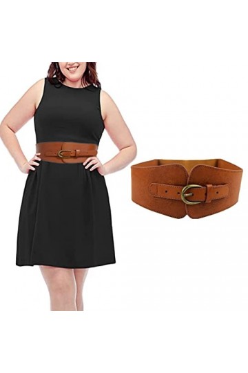 AWOCAN Femmes Cuir PU Élastique Extensible Corset Cinch Ceinture Imprimer Rétro Cinch Large Ceinture, camel, taille unique