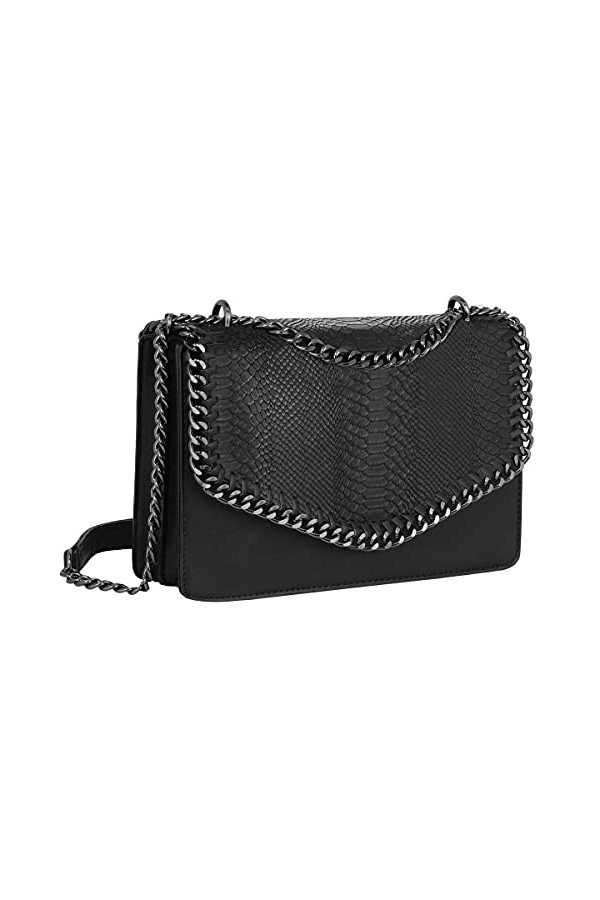 CRAZYCHIC - Sac Bandoulière Femme Chaîne Cuir Serpent Python - Rabat Effet Matelassé Chaînes - Sac à Main Soirée Rigide Porté