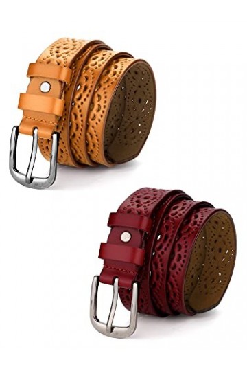 Allegra K Ceintures creuses florales rétro unisexes à boucle ardillon en similicuir pour pantalons jeans Marron rouge 120cm/4